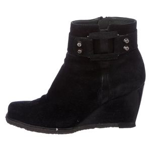 Stuart Weitzman Black Suede Moto Wedge Boots